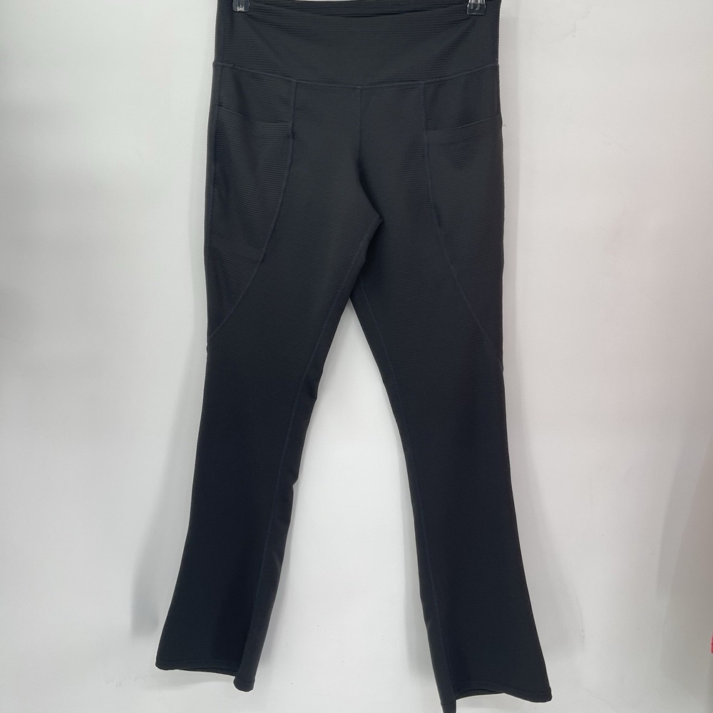 Crane Medium Bootcut Yoga Pants Womens Black Textured Ribbed High Rise Pockets